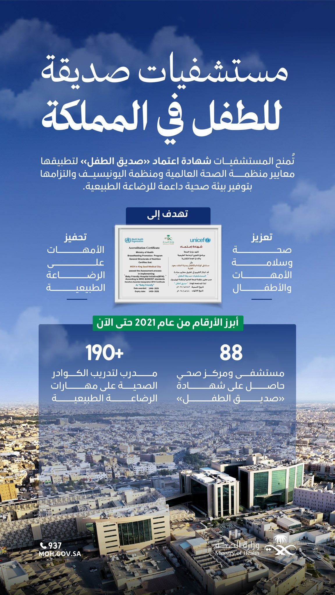 بيئات ترعى البدايات  اعتماد عدد من مستشفيات المملكة بشهادة «صديق الطفل» يجسد الاهتمام بصحة الأجيال منذ اللحظة الأولى، من خلال تعزيز دور الرضاعة الطبيعية. #الأسبوع_العالمي_للرضاعة_الطبيعية